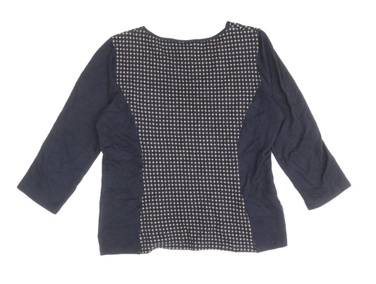 CC Womens Blue Geometric Cotton Basic Blouse Size L Scoop Neck