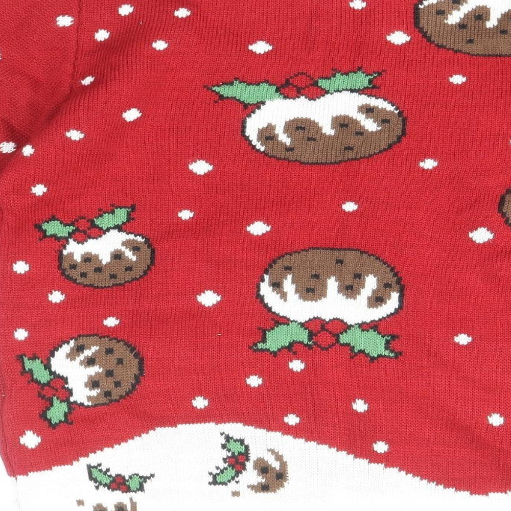 Cedar Wood State Mens Multicoloured Round Neck Geometric Acrylic Pullover Jumper Size XS - Christmas Pudding