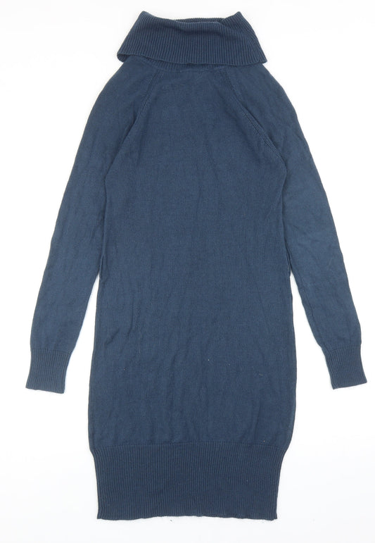Peacocks Womens Blue Acrylic Jumper Dress Size 8 Roll Neck Pullover