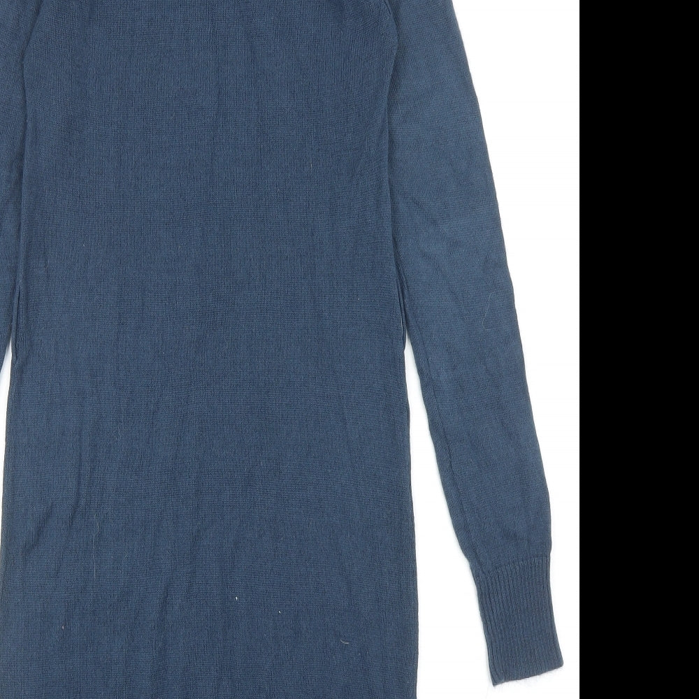 Peacocks Womens Blue Acrylic Jumper Dress Size 8 Roll Neck Pullover