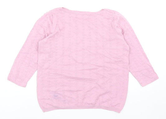TU Womens Pink Boat Neck Geometric Cotton Pullover Jumper Size 12
