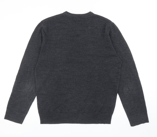 Debenhams Mens Grey V-Neck Acrylic Pullover Jumper Size S