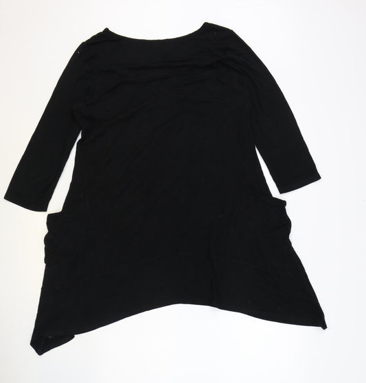 Marks and Spencer Womens Black Viscose A-Line Size 14 Boat Neck Pullover