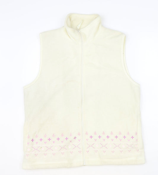 Neutral Territory Womens Beige Geometric Gilet Waistcoat Size S Zip