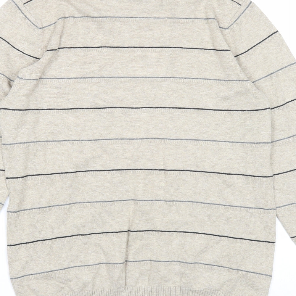 Marks and Spencer Mens Beige Round Neck Striped Cotton Pullover Jumper Size S