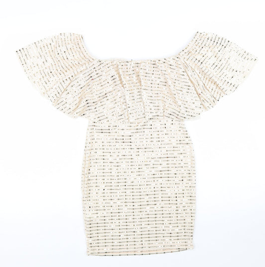 Parisian Womens Gold Polyester Mini Size 8 Off the Shoulder Pullover
