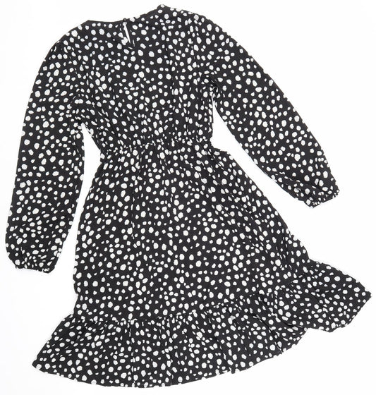 SheIn Womens Black Animal Print Polyester Fit & Flare Size S Round Neck Button