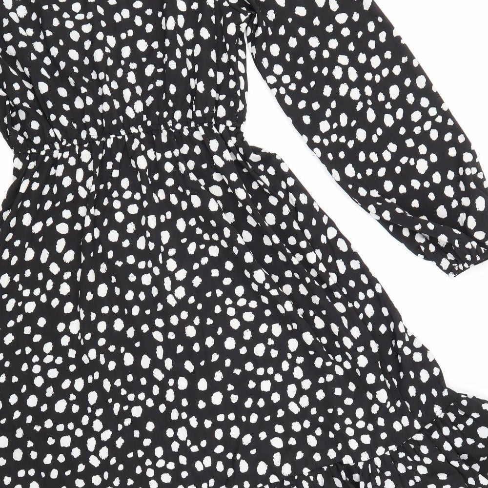 SheIn Womens Black Animal Print Polyester Fit & Flare Size S Round Neck Button