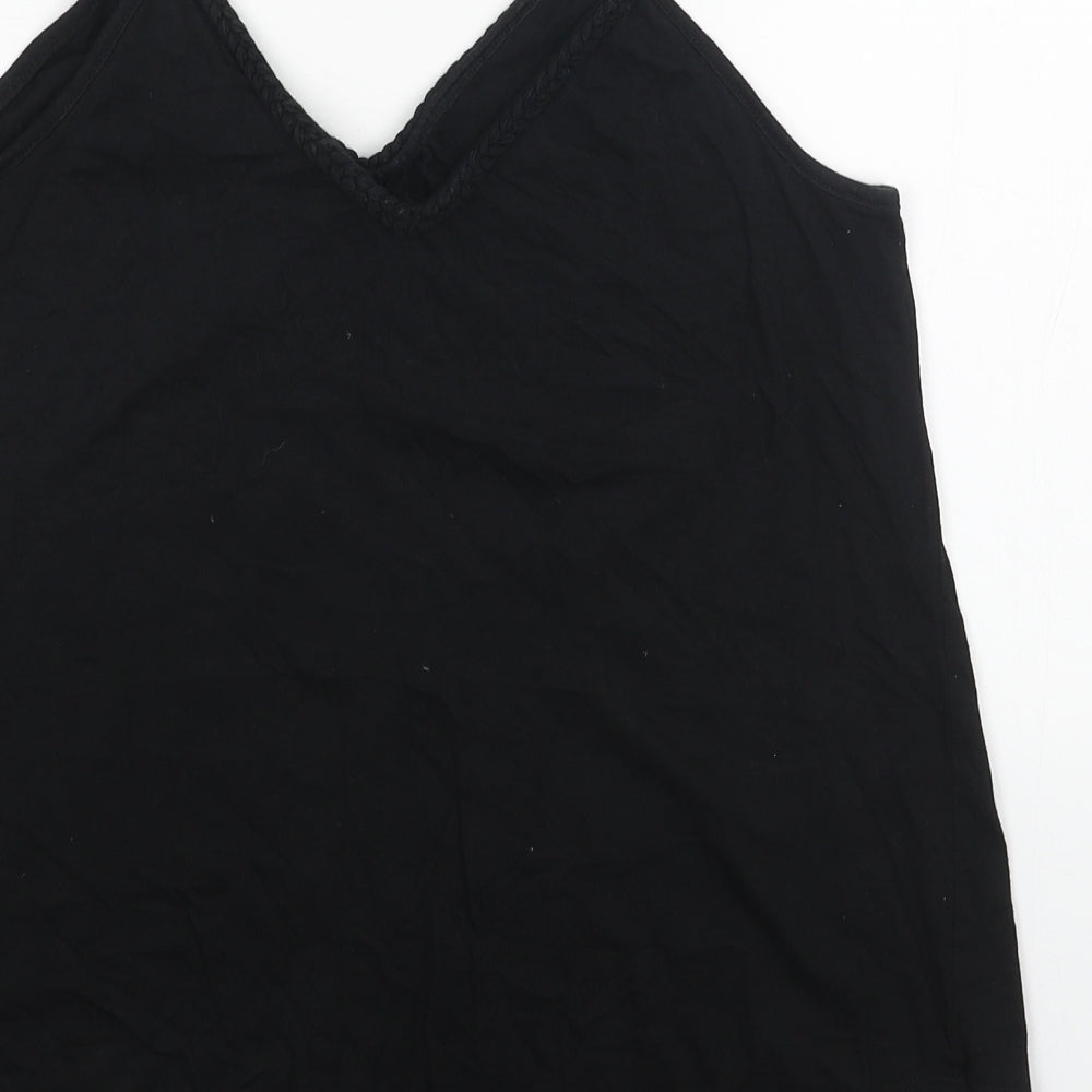TU Womens Black Cotton Basic Tank Size 12 V-Neck