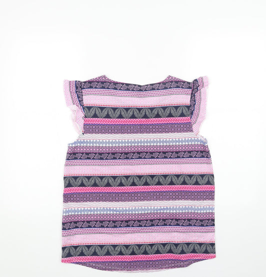 Bonmarché Womens Pink Geometric Cotton Basic Tank Size 12 Round Neck