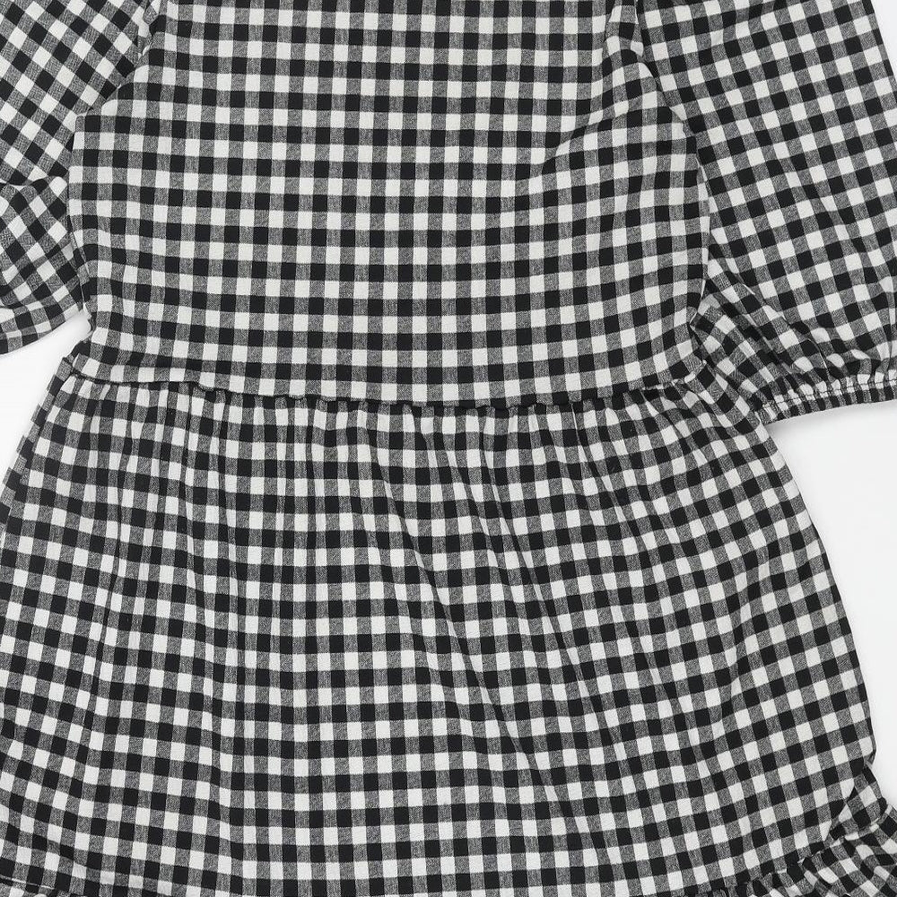 Primark Womens Black Check Polyester Fit & Flare Size 10 Round Neck Pullover