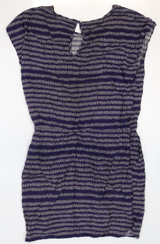Gap Womens Blue Geometric Viscose Shift Size L Boat Neck Pullover