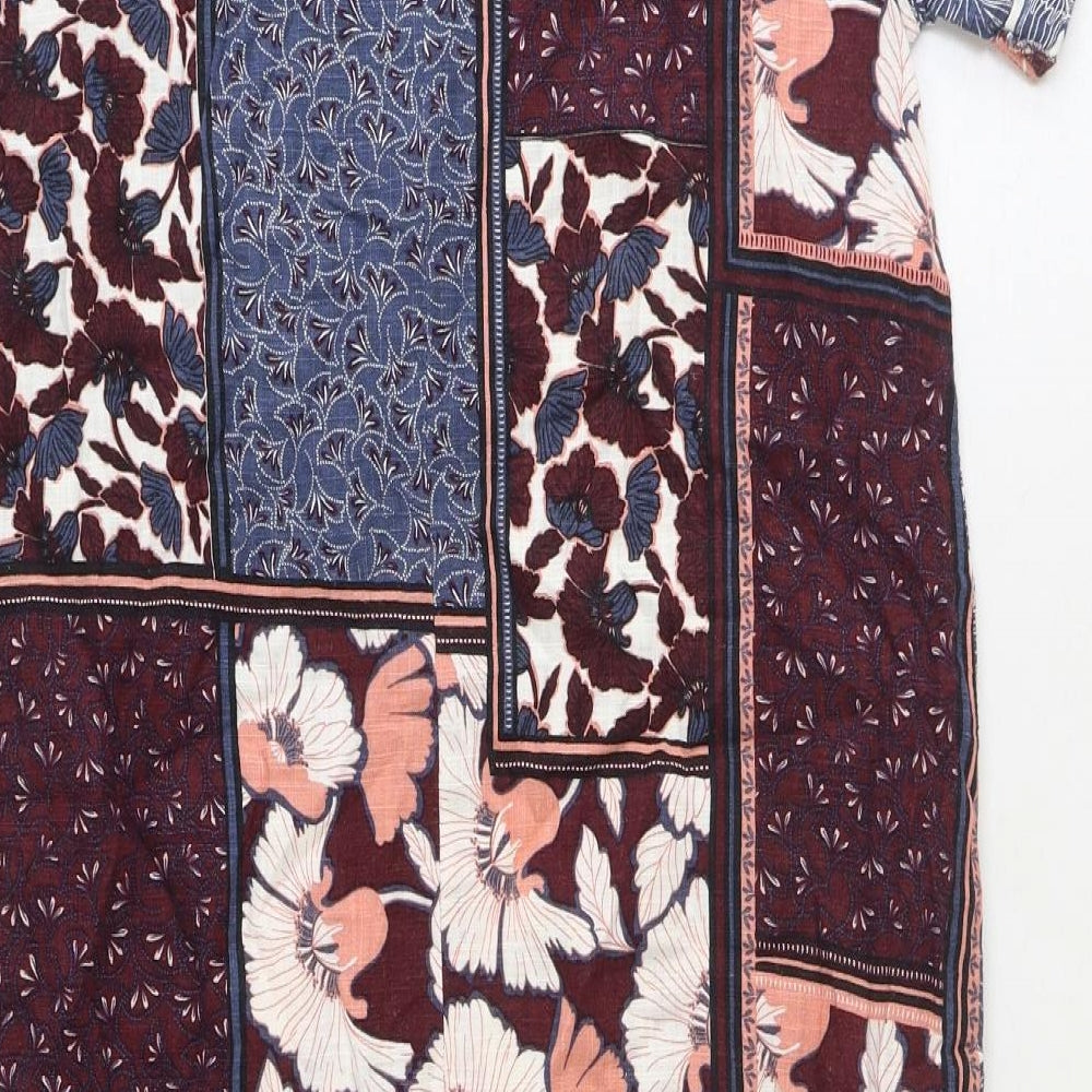 NEXT Womens Multicoloured Geometric Linen Shift Size 10 V-Neck Button