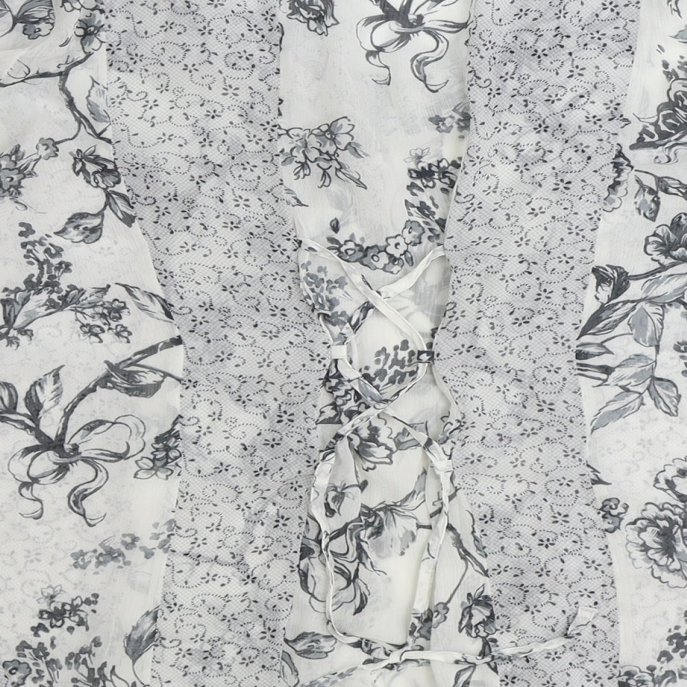 George Womens Grey Floral Polyester Basic Button-Up Size 12 V-Neck