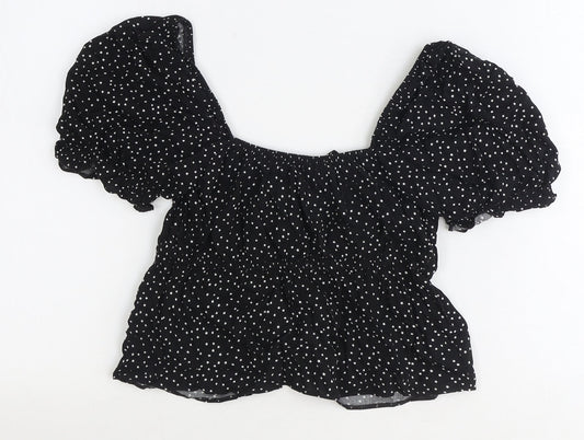 Primark Womens Black Geometric Polyester Basic Blouse Size 6 V-Neck - Stars