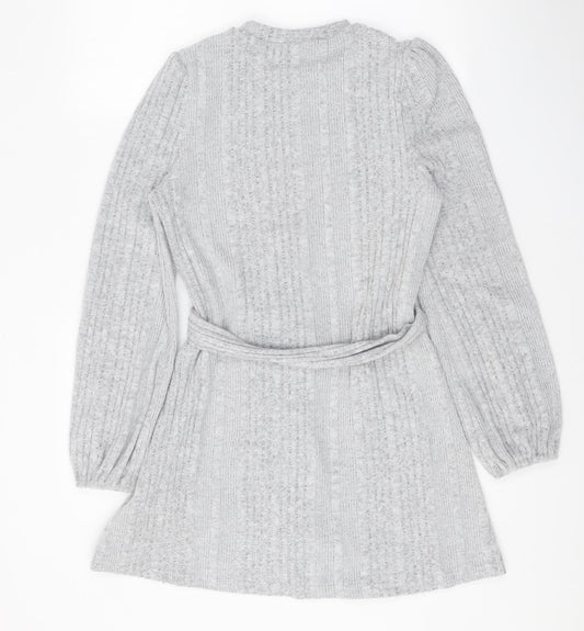 SheIn Womens Grey Polyester A-Line Size XS Round Neck Tie