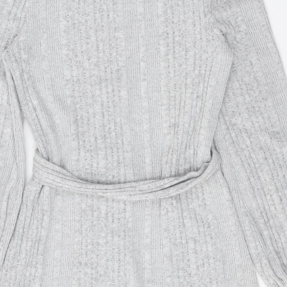 SheIn Womens Grey Polyester A-Line Size XS Round Neck Tie