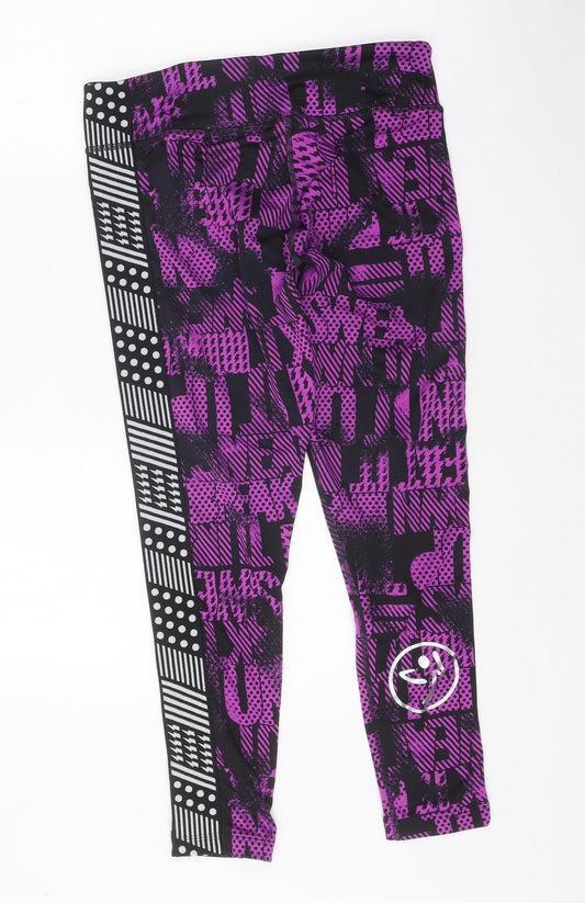 Preworn Womens Purple Geometric Polyester Compression Leggings Size 29 in Regular Pullover