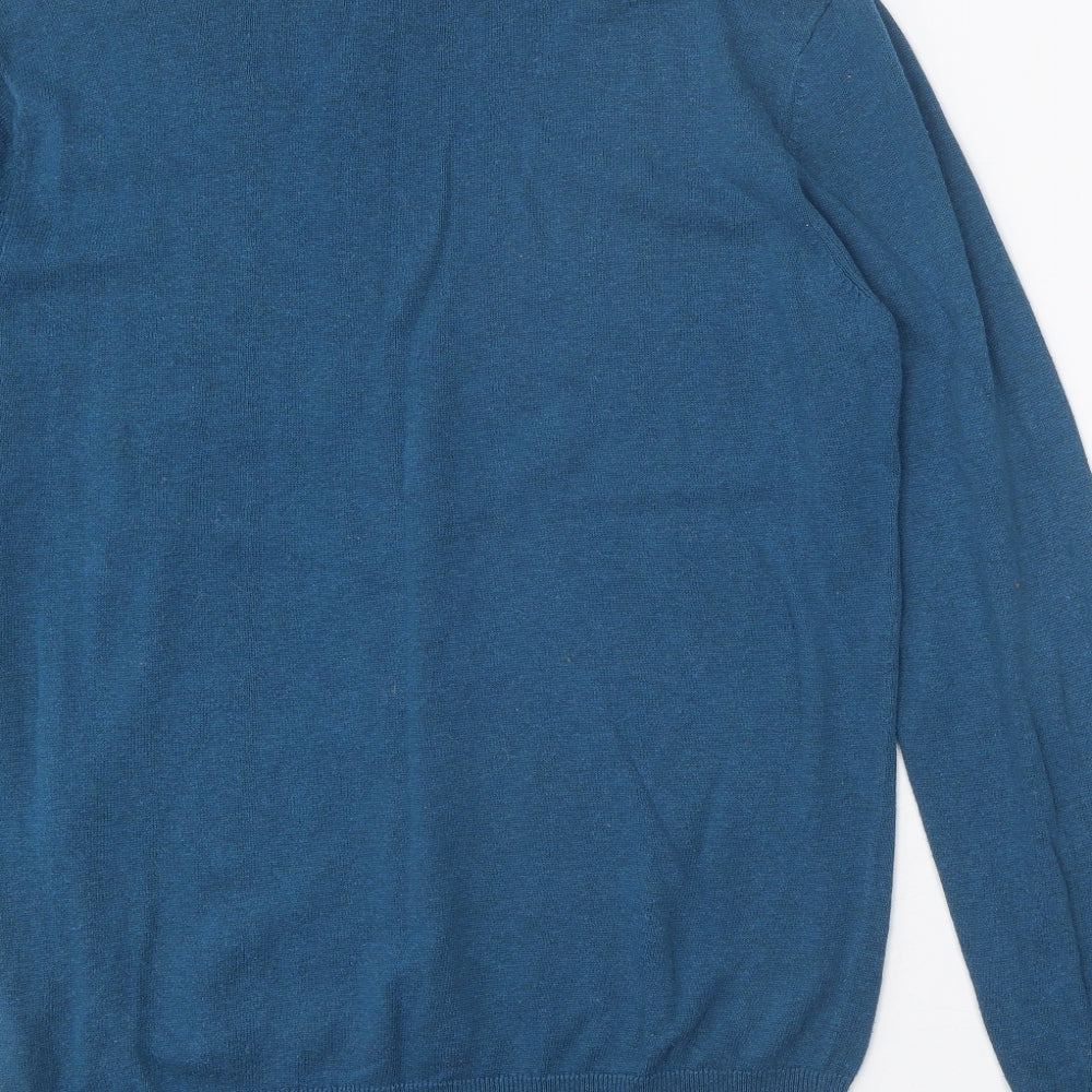 George Mens Blue V-Neck Cotton Pullover Jumper Size M
