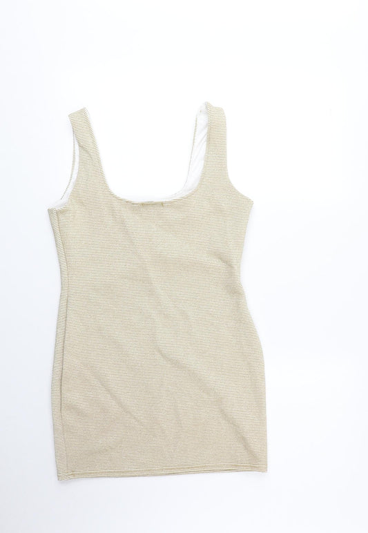 PRETTYLITTLETHING Womens Gold Polyester Tank Dress Size 12 Scoop Neck Pullover