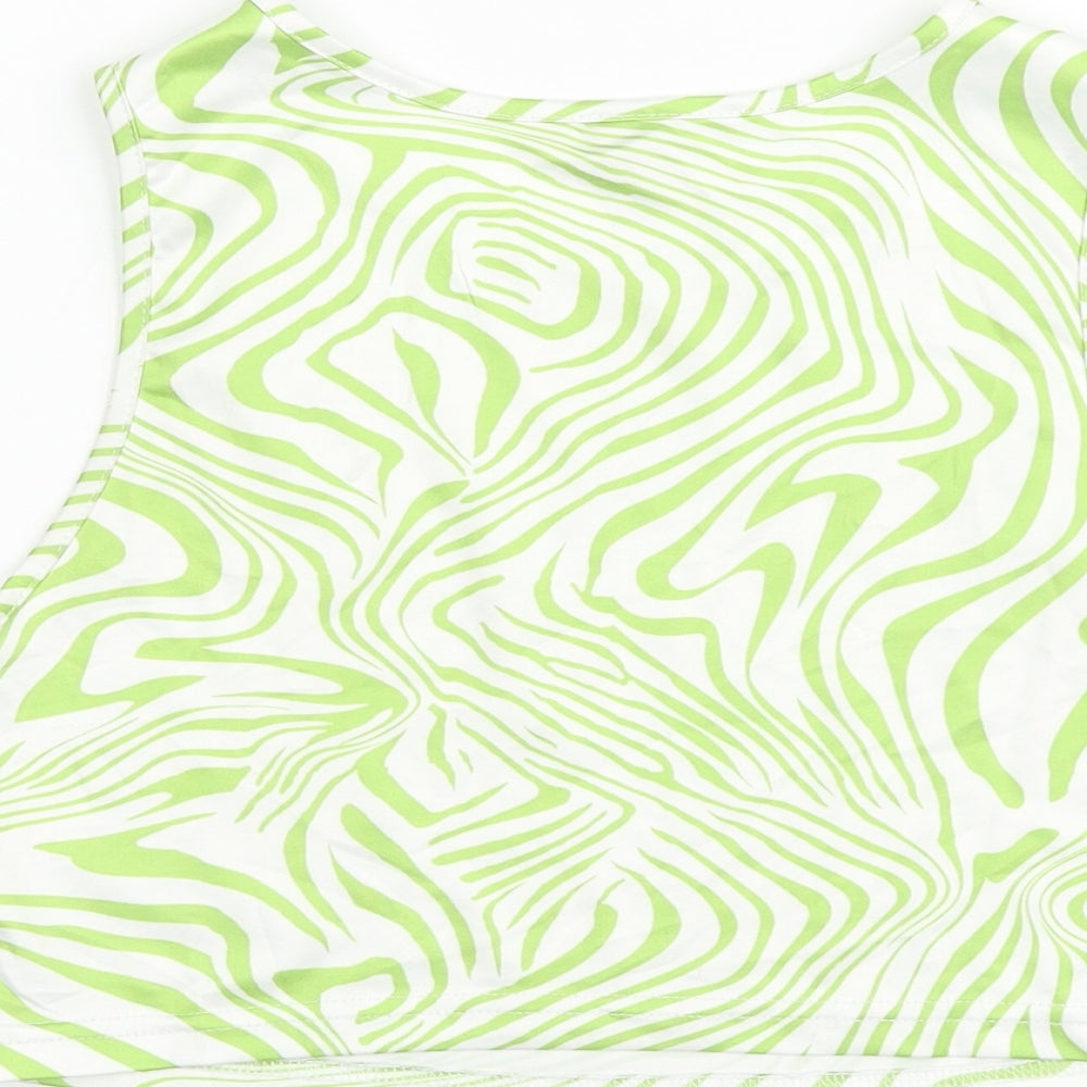 SheIn Womens Green Geometric Polyester Cropped Tank Size M Round Neck