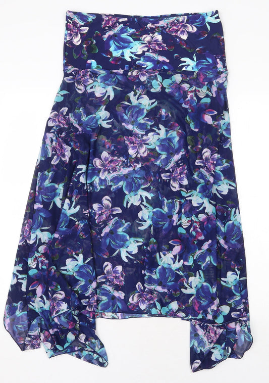 Bonmarché Womens Blue Floral Nylon Tank Dress Size M Off the Shoulder Pullover