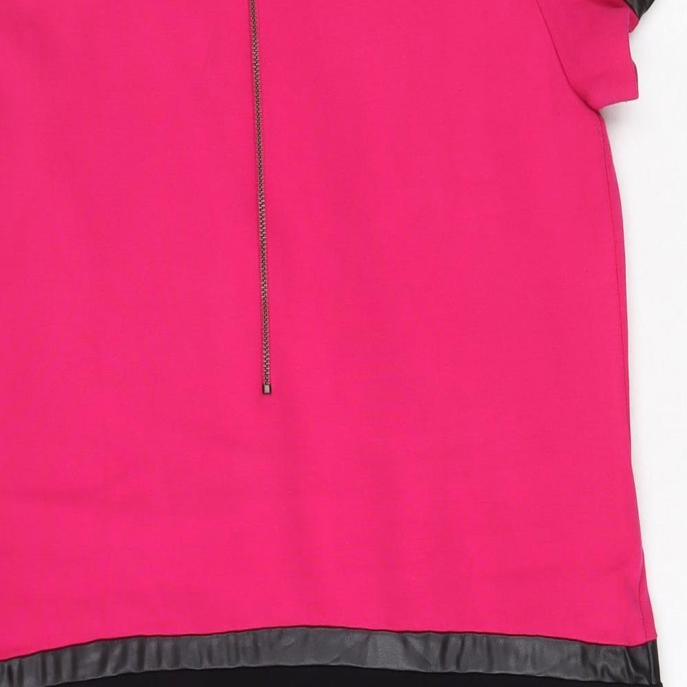 Autograph Womens Pink Colourblock Viscose A-Line Size 14 Round Neck Zip