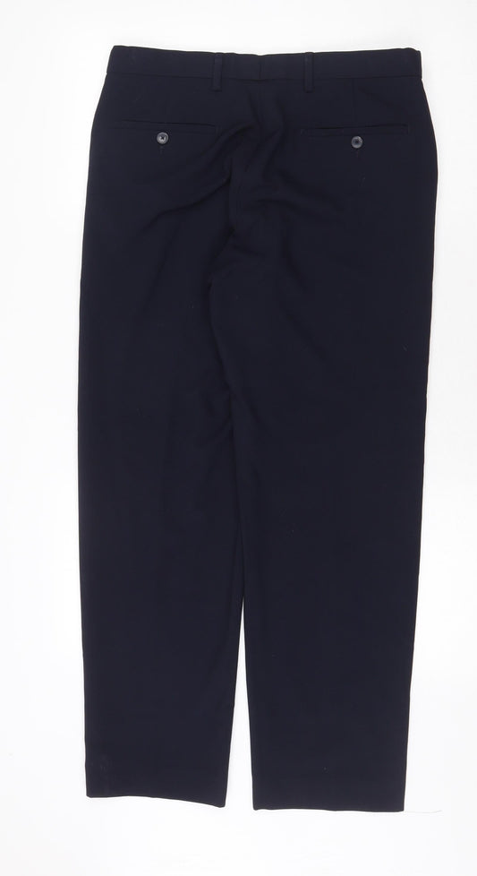 Marks and Spencer Mens Blue Polyester Dress Pants Trousers Size 32 in Regular Zip