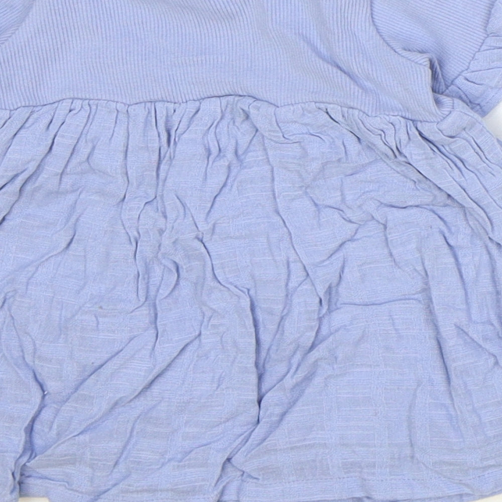 George Girls Blue Cotton Skater Dress Size 0-3 Months Round Neck Button