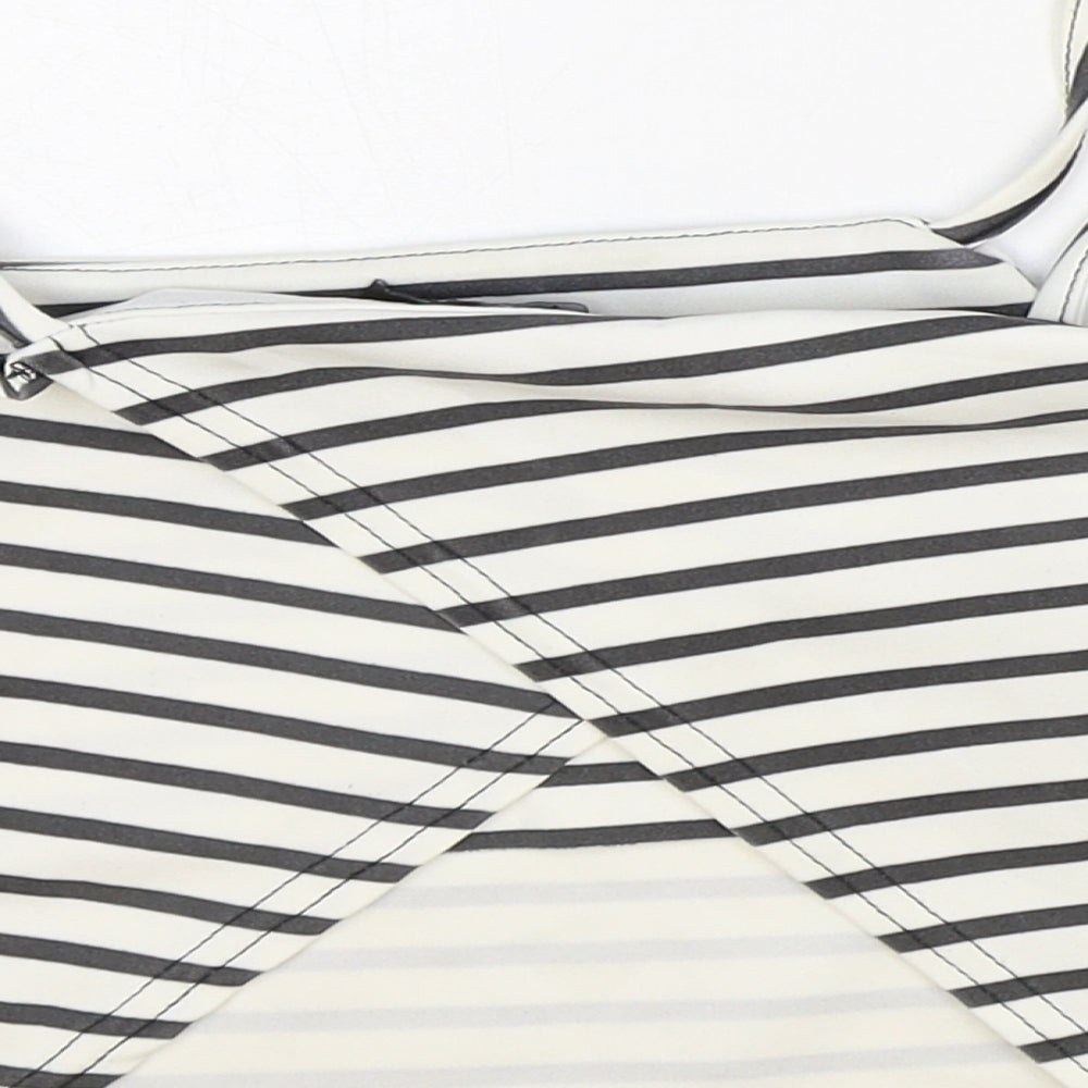 Boohoo Womens White Striped Polyester Cropped Tank Size 12 Square Neck - Open Wrap Back Detail