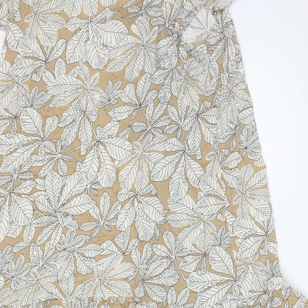 F&F Womens Brown Floral Viscose Trapeze & Swing Size 14 V-Neck Button