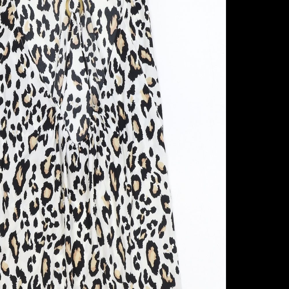 New Look Womens Brown Animal Print Polyester Tank Dress Size L V-Neck Pullover - Leopard Pattern