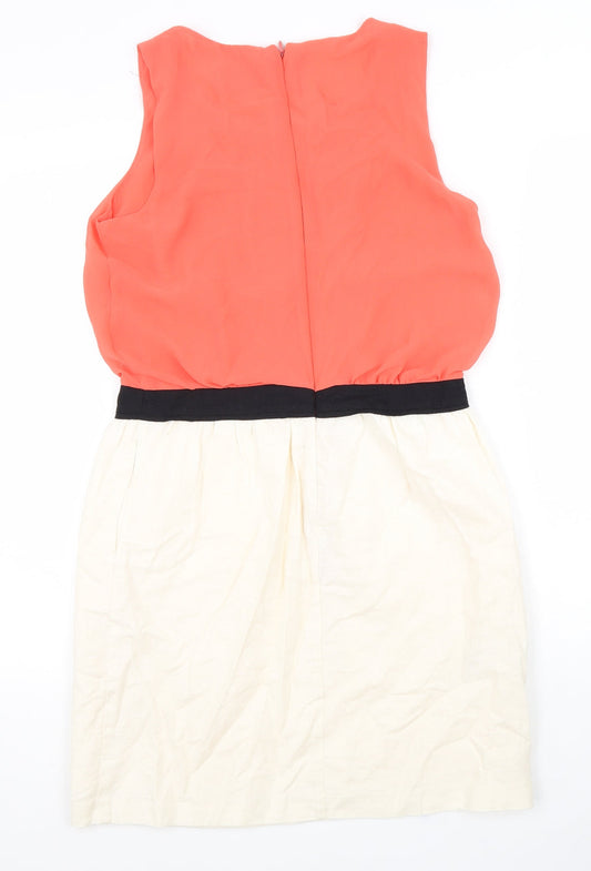 NEXT Womens White Colourblock Polyester Fit & Flare Size 10 Round Neck Zip