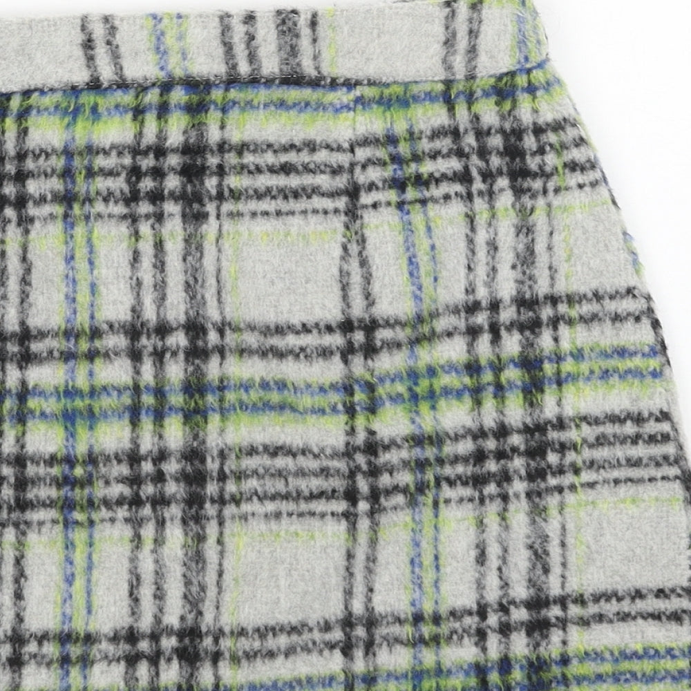 Primark Womens Grey Plaid Polyester Mini Skirt Size 4 Zip