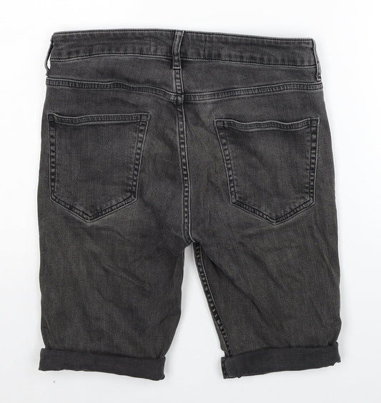 Topman Mens Black Cotton Bermuda Shorts Size 28 in Slim Button