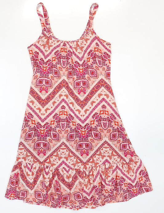 Julipa Womens Red Geometric Polyester Tank Dress Size 10 Round Neck Pullover