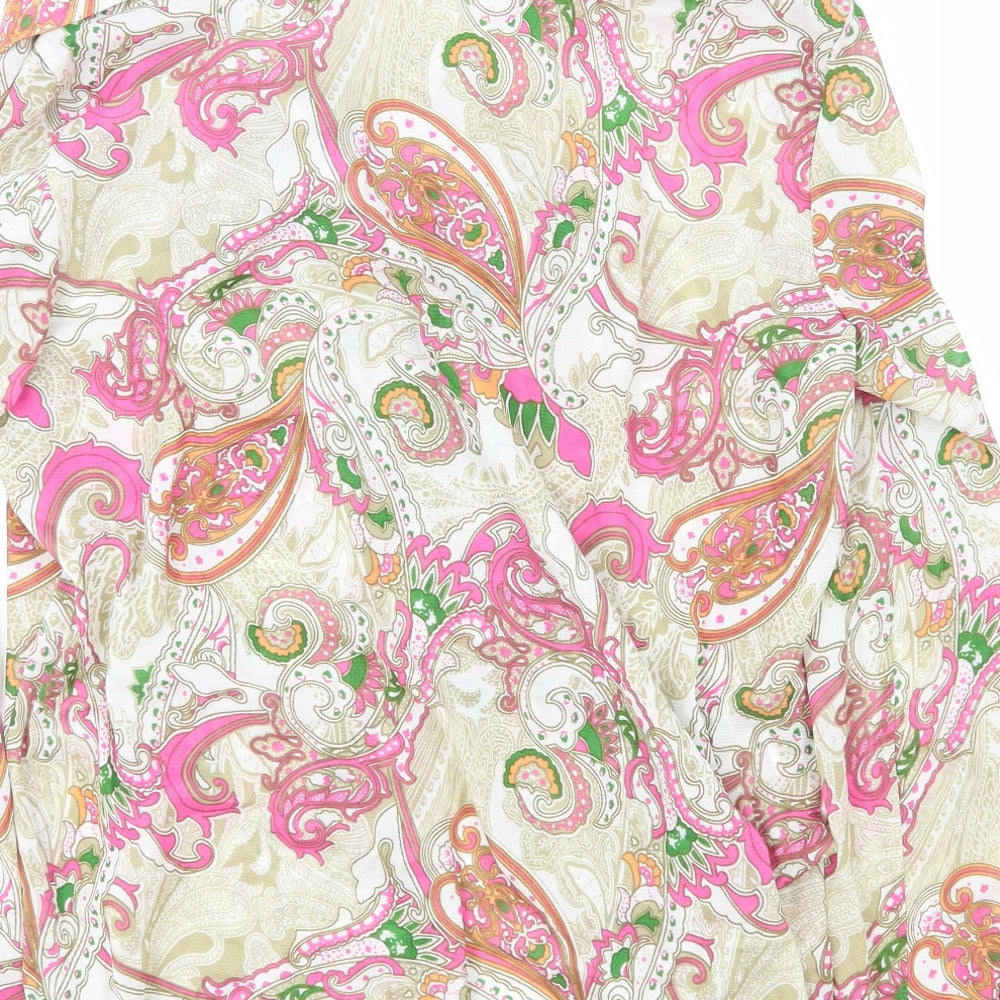 Attitudes Womens Pink Paisley Polyester Basic Blouse Size L V-Neck