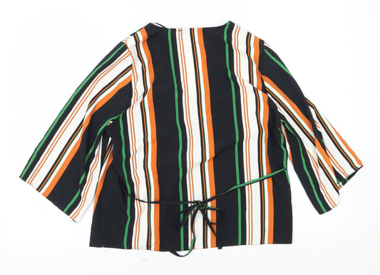 Primark Womens Multicoloured Striped Viscose Basic Blouse Size 12 V-Neck