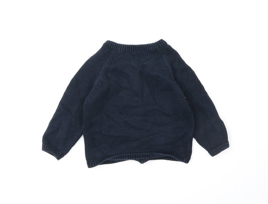 Marks and Spencer Boys Blue 100% Cotton Cardigan Jumper Size 9-12 Months Button - Eliphant