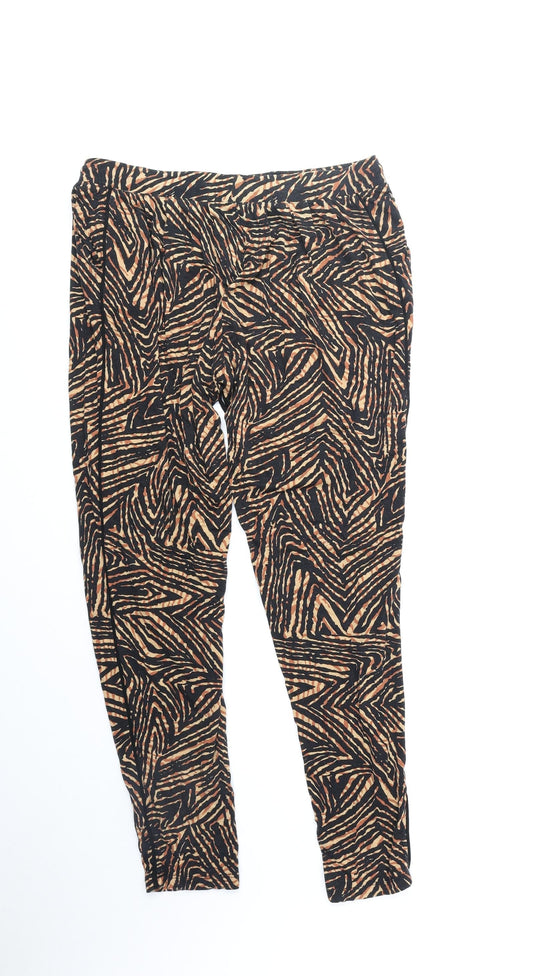 F&F Womens Orange Geometric Viscose Trousers Size 12 Regular Drawstring