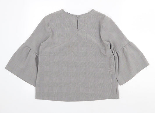 Primark Womens Grey Plaid Polyester Basic Blouse Size 10 Round Neck