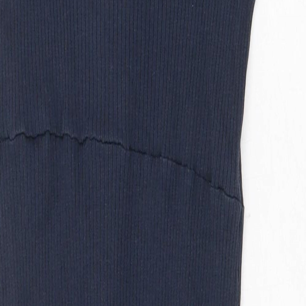 Brave Soul Womens Blue Cotton A-Line Size L Square Neck Button - Ribbed Tie Shoulder Detail
