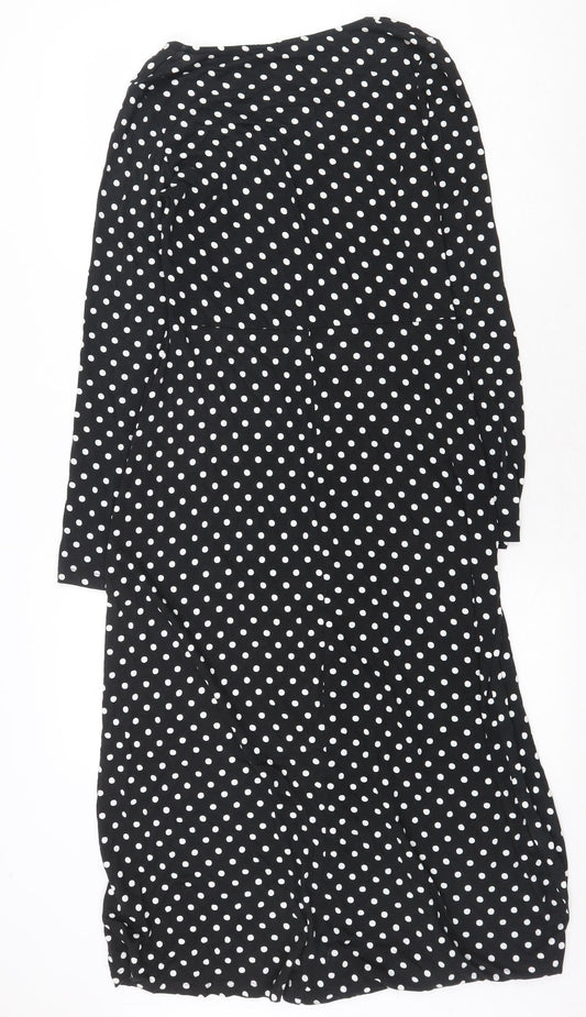 New Look Womens Black Polka Dot Viscose A-Line Size 8 Scoop Neck Pullover