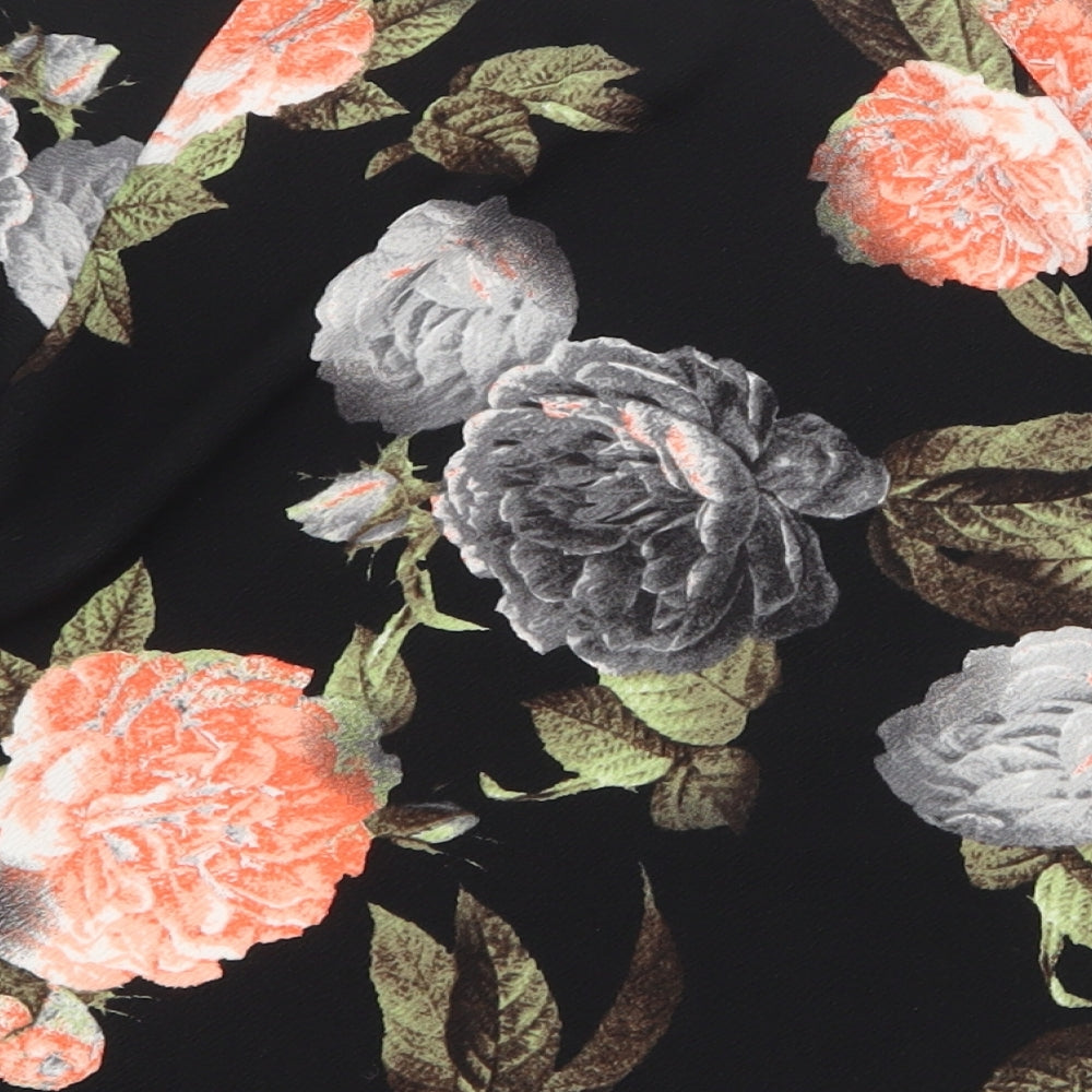 Boohoo Womens Black Floral Polyester Cropped T-Shirt Size 10 Boat Neck