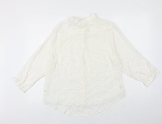 H&M Womens White Polyester Basic Button-Up Size 8 Collared