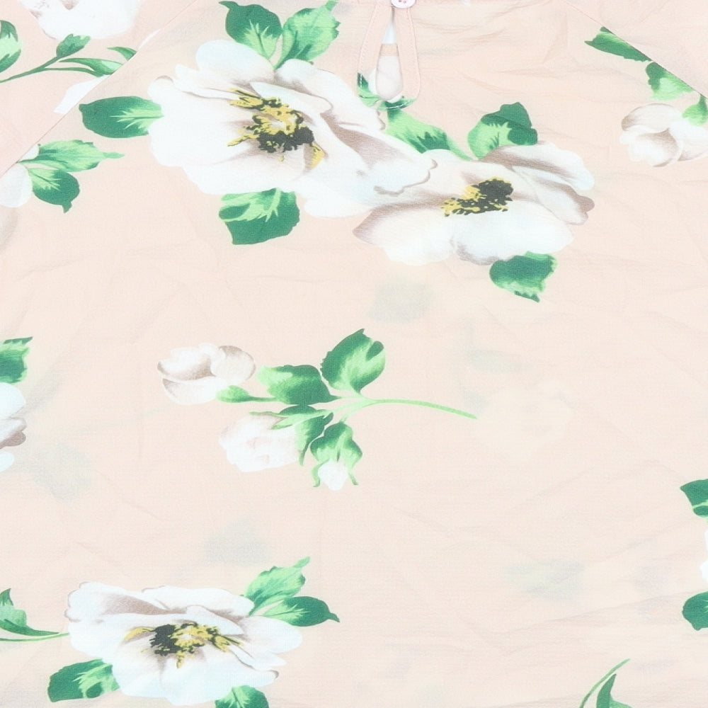 Boohoo Womens Pink Floral Polyester Basic Blouse Size 10 Round Neck