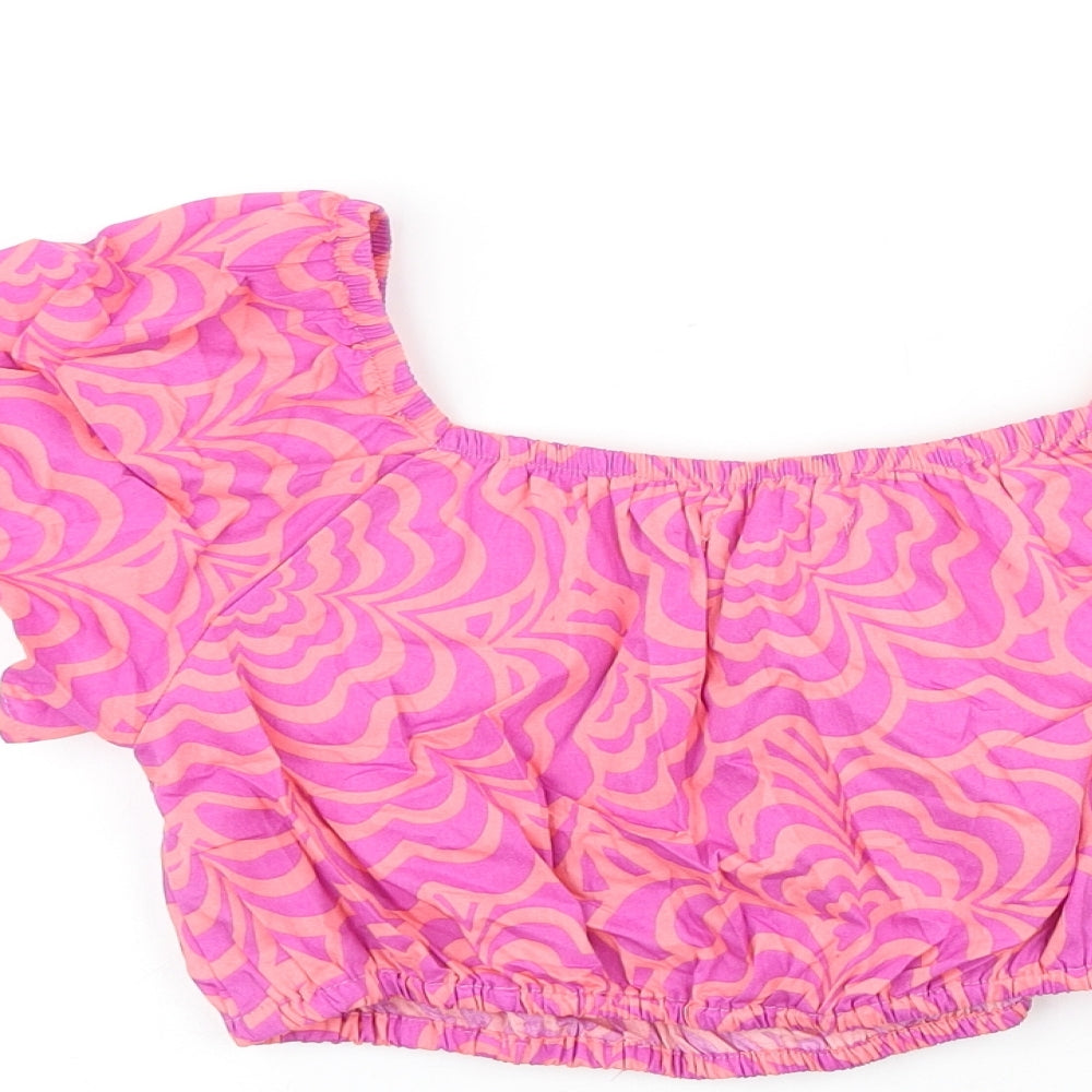 Zara Girls Pink Geometric 100% Cotton Cropped Tank Size 10 Years Square Neck Tie
