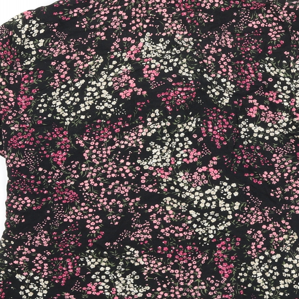 Bonmarché Womens Black Floral Viscose Basic Button-Up Size 12 Collared