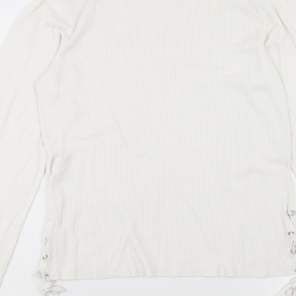 F&F Womens White Round Neck Viscose Pullover Jumper Size 16