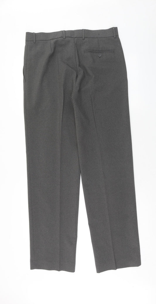 Debenhams Mens Grey Polyester Dress Pants Trousers Size 34 in L33 in Regular Hook & Eye